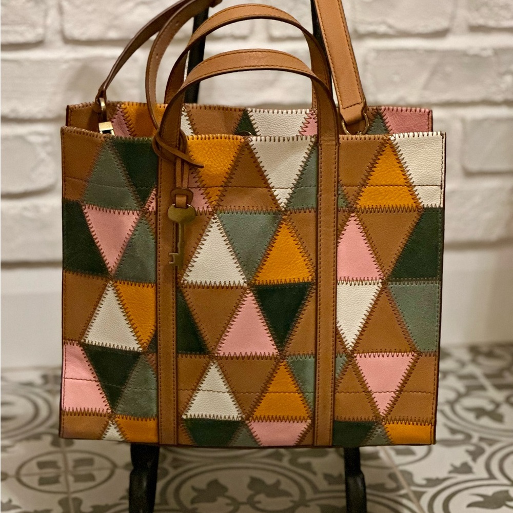 Fossil Geometric Patchwork Tote & Matching Wallet… - image 1